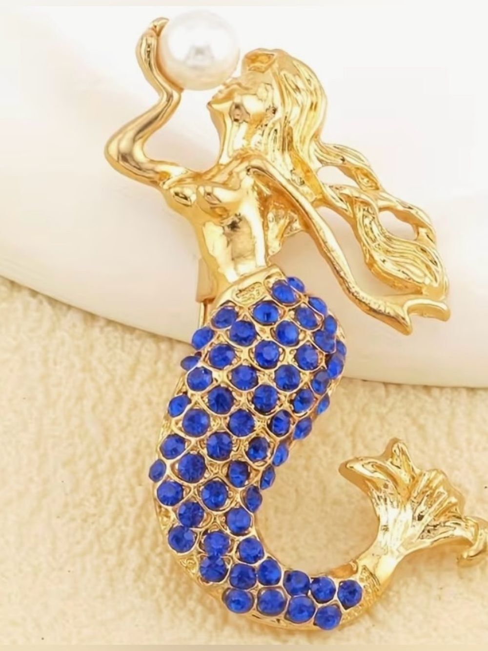 Betsey Johnson Mermaid Necklace/brooch with Blue Crystal Tail and Faux Pearl - Picture 9 of 9